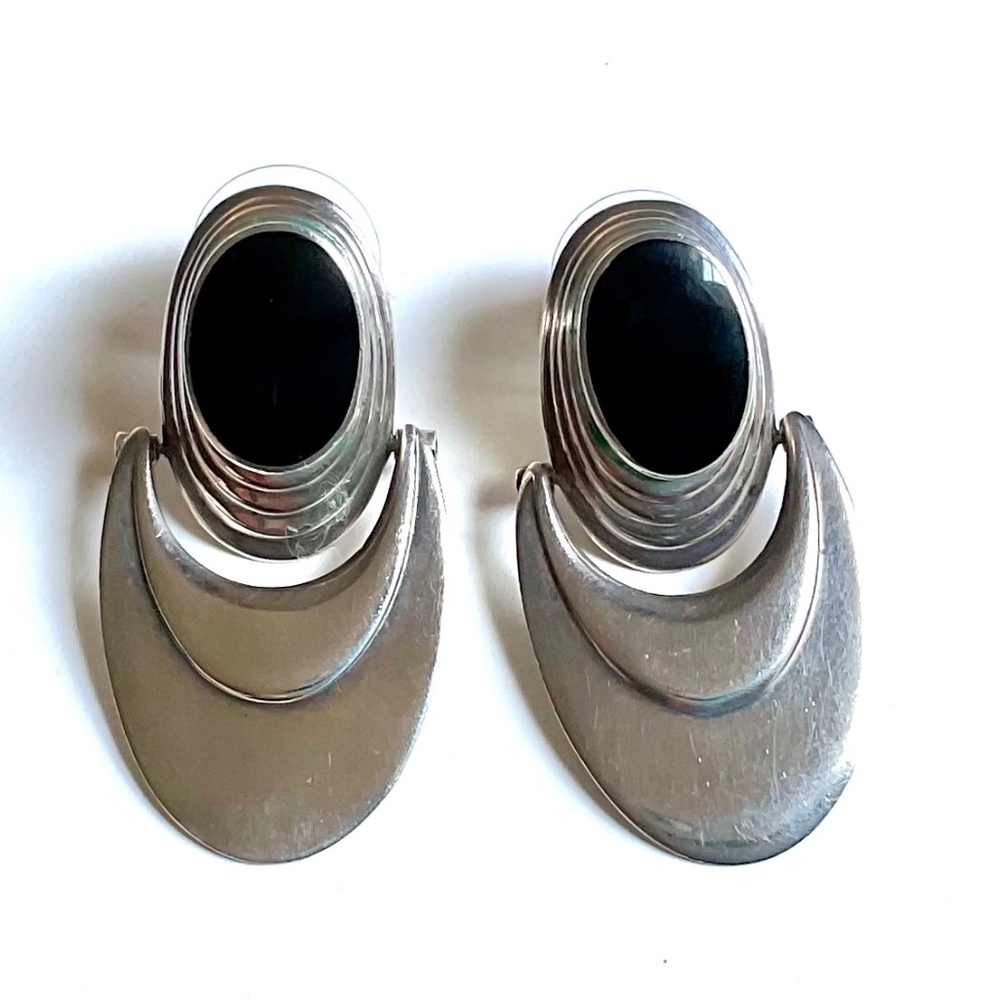 Vintage Sterling Silver Onyx Post Earrings
